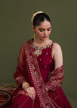 Red Embellished Korean Raw Silk Pishwas (2-Piece) - Image 3