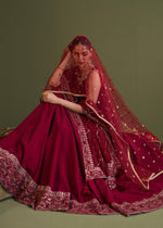 Red Embellished Korean Raw Silk Pishwas (2-Piece) - Image 4