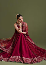 Red Embellished Korean Raw Silk Pishwas (2-Piece) - Image 5