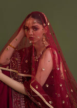 Red Embellished Korean Raw Silk Pishwas (2-Piece) - Image 6