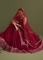 Red Embellished Korean Raw Silk Pishwas (2-Piece) - Image 7