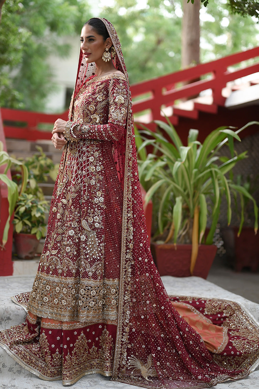 Crimson Zardozi Net Pishwas Dress (3-Piece) - Image 4