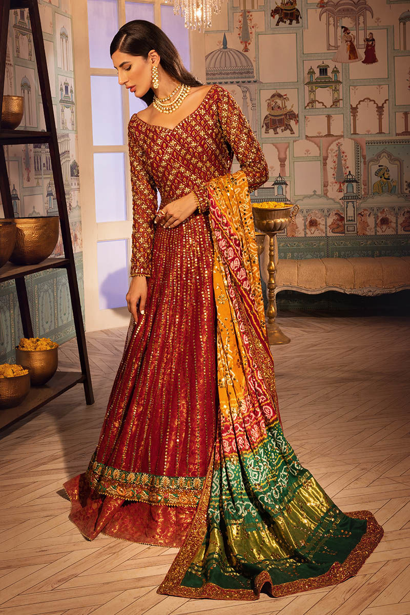 Scarlet Red Gota Kamdani Net Pishwas (3-Piece) - Image 5