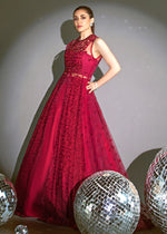 Red Embroidered Net Pishwas Dress (2-Piece) - Image 3
