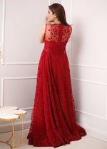 Red Embroidered Net Pishwas Dress (2-Piece) - Image 4