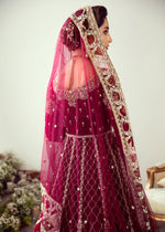 Cranberry Red Gold Embroidered Net Pishwas Lehanga (3-Piece) - Image 4