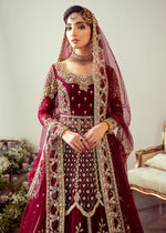 Cranberry Red Gold Embroidered Net Pishwas Lehanga (3-Piece) - Image 5