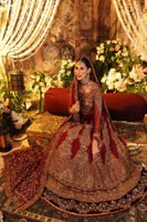 Red Zardozi Net Pishwas Dress (3-Piece) - Image 7