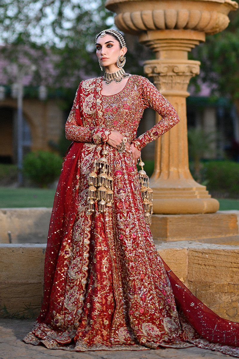 Crimson Red Handworked Organza Silk Pishwas (2-Piece) - Image 5