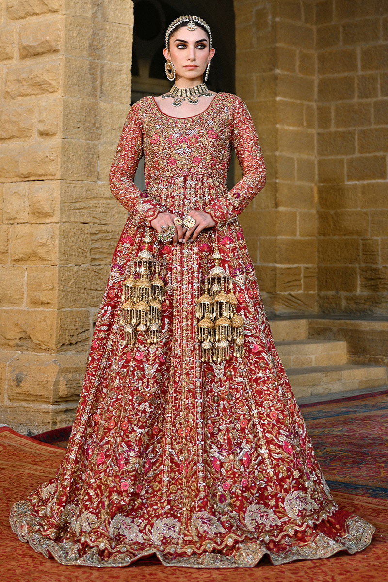 Crimson Red Handworked Organza Silk Pishwas (2-Piece) - Image 6