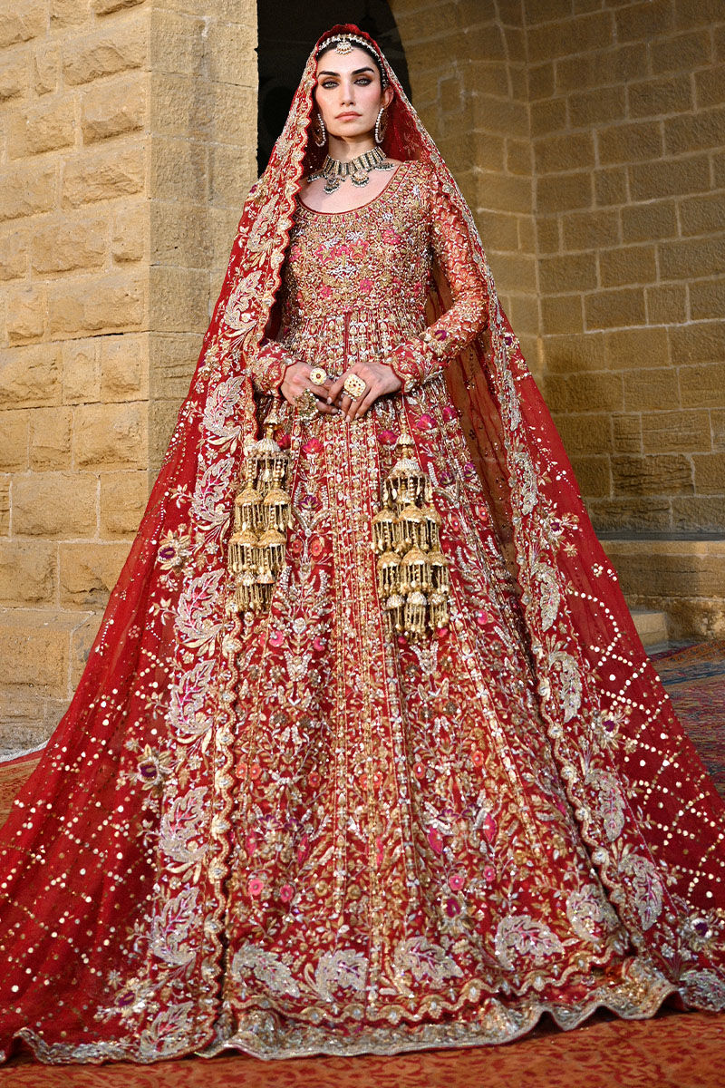 Crimson Red Handworked Organza Silk Pishwas (2-Piece) - Image 7