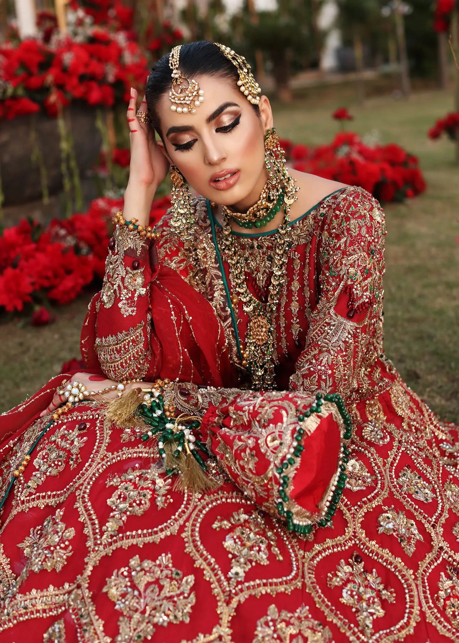 Red Zardozi Organza Pishwas Dress (3-Piece) - Image 2