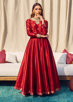 Pakistani Red Embroidered Korean Raw Silk Pishwas (2-Piece) - Image 3