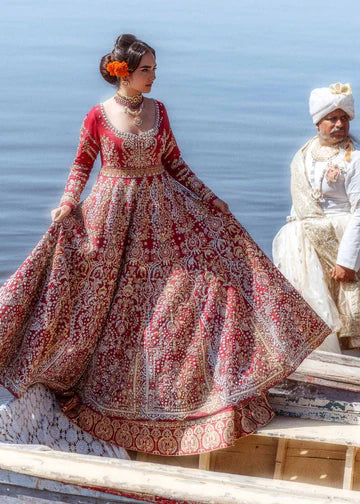 Ruby Red Embellished Raw Silk Pishwas (3-Piece) - Image 1