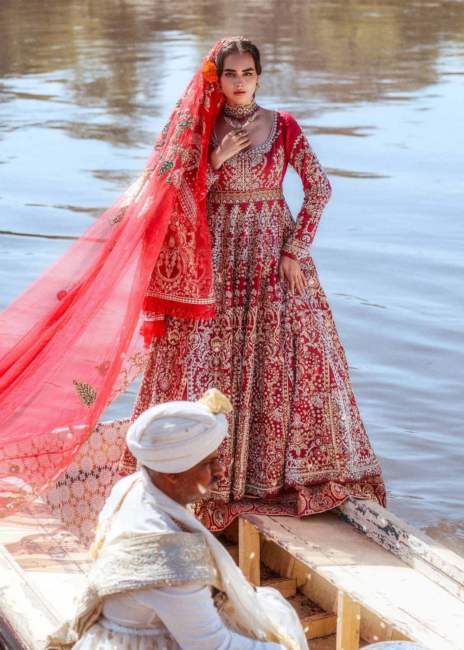 Ruby Red Embellished Raw Silk Pishwas (3-Piece) - Image 4