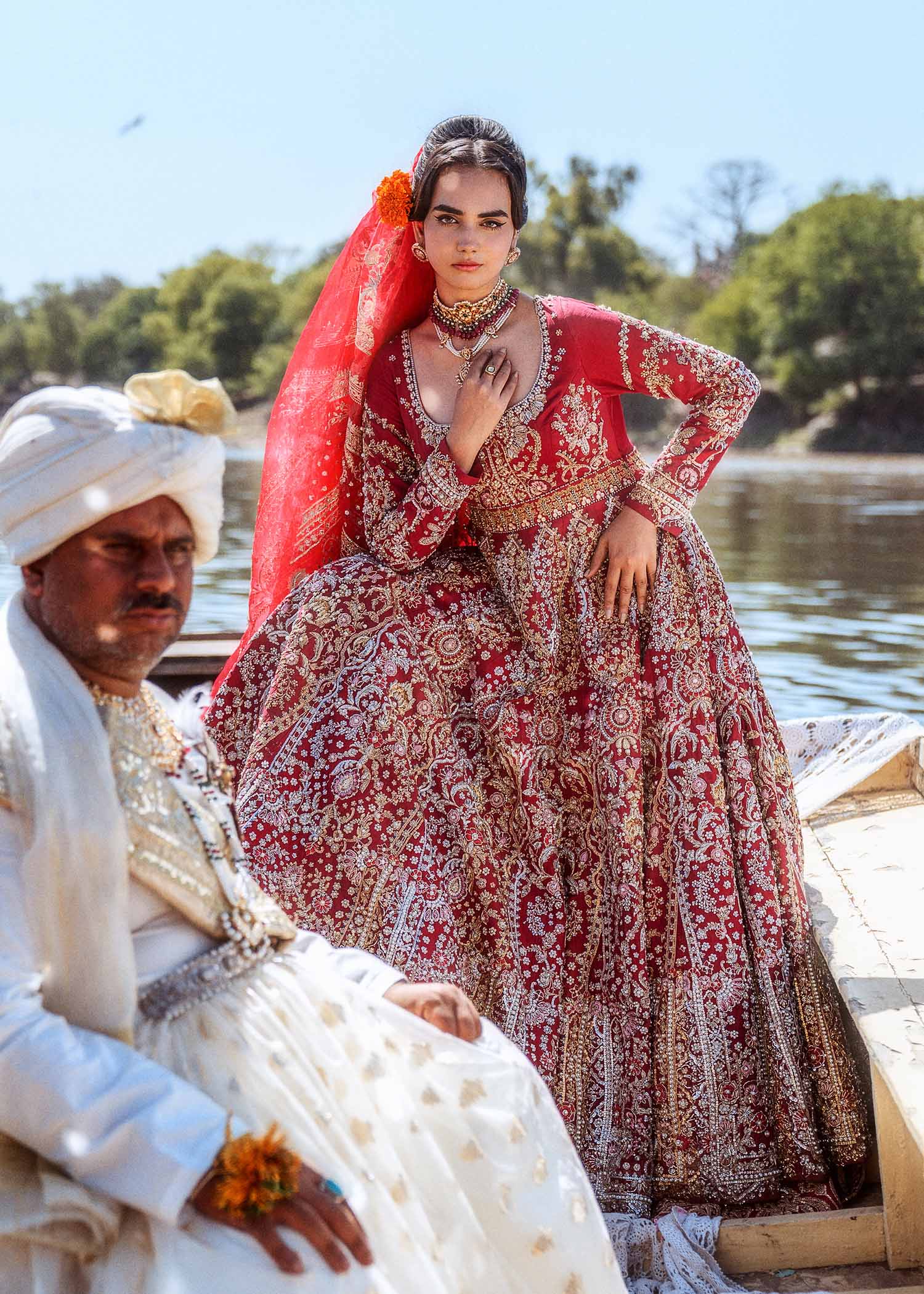 Ruby Red Embellished Raw Silk Pishwas (3-Piece) - Image 7