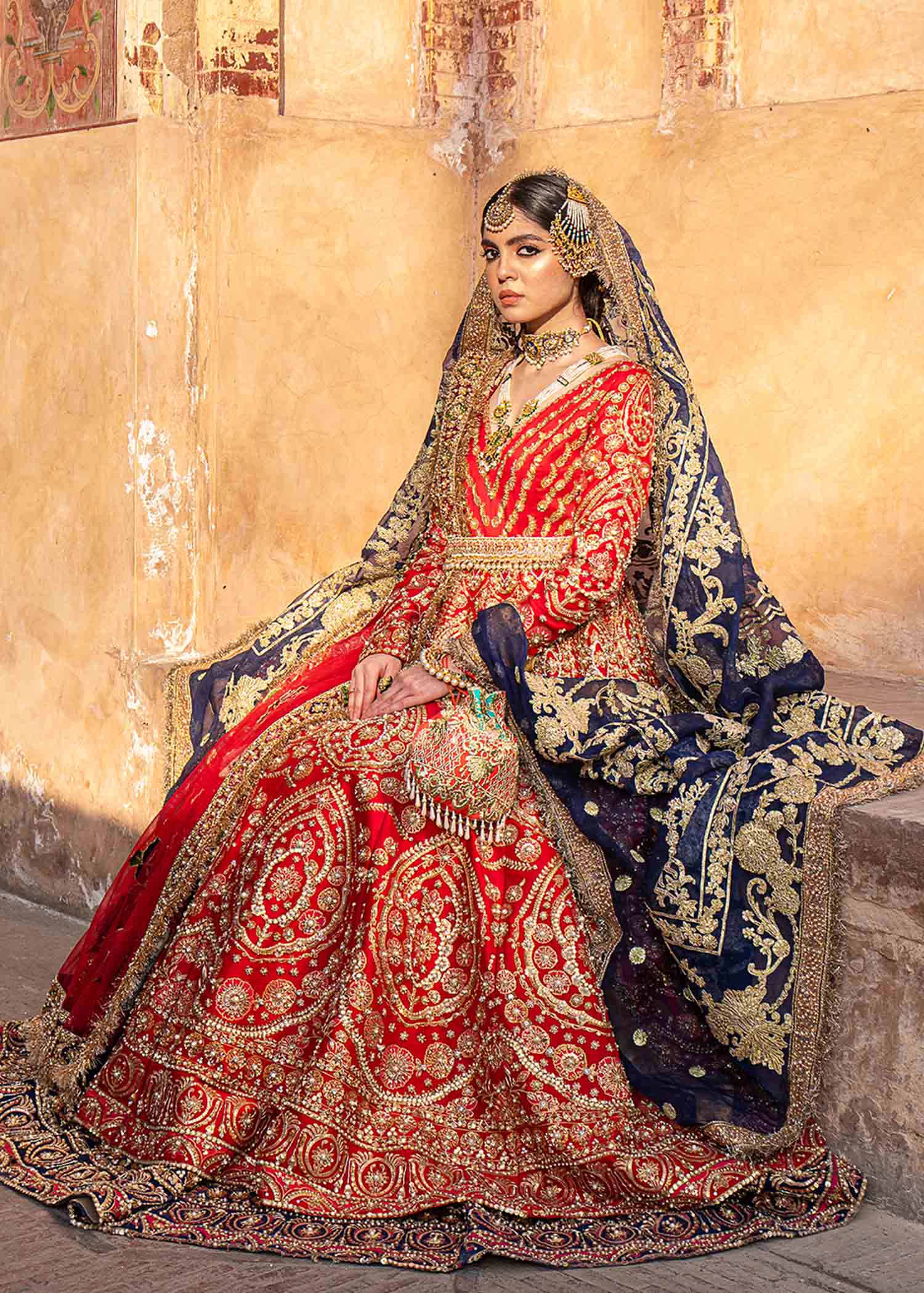 Scarlet Red Embellished Raw Silk Pishwas (3-Piece) - Image 10