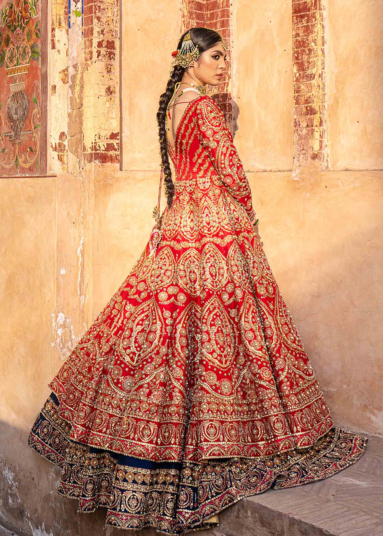 Scarlet Red Embellished Raw Silk Pishwas (3-Piece) - Image 6