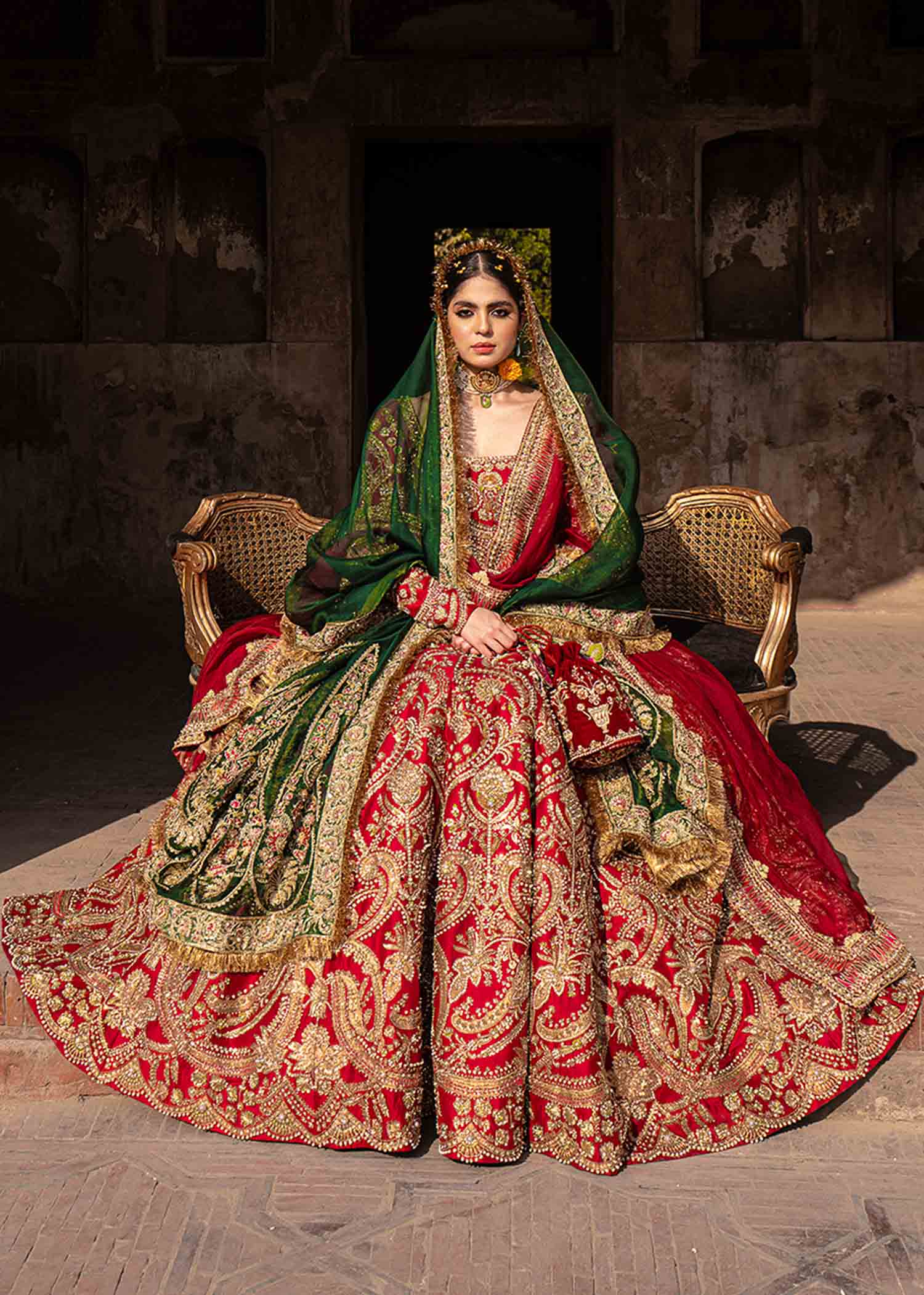 Scarlet Red Embellished Raw Silk Pishwas (3-Piece) - Image 7