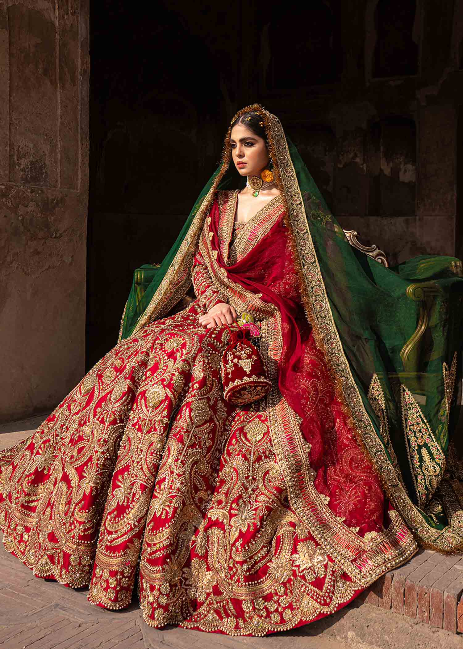 Scarlet Red Embellished Raw Silk Pishwas (3-Piece) - Image 8