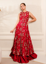 Pakistani Royal Red Embroidered Korean Raw Silk Pishwas (2-Piece) - Image 2