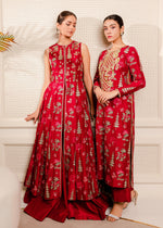 Pakistani Royal Red Embroidered Korean Raw Silk Pishwas (2-Piece) - Image 4