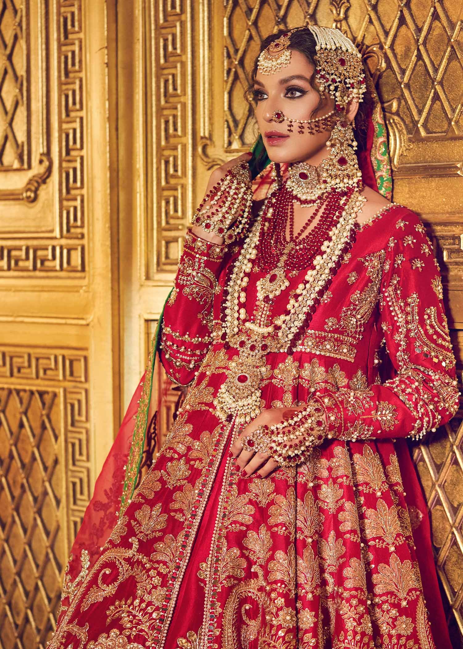 Ruby Red Embroidered Raw Silk Pishwas Dress (3-Piece) - Image 2