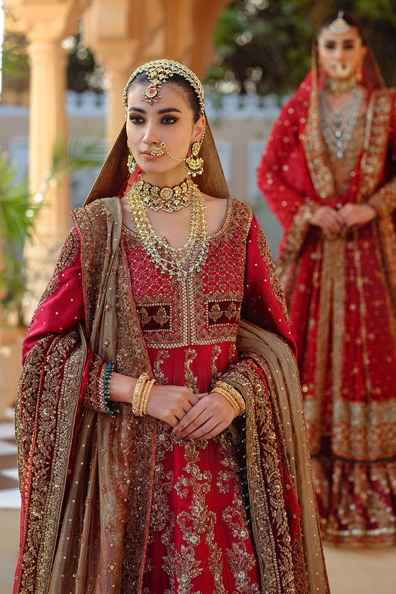 Pakistani Deep Red Hand-Embellished Raw Silk Pishwas (3-Piece) - Image 5