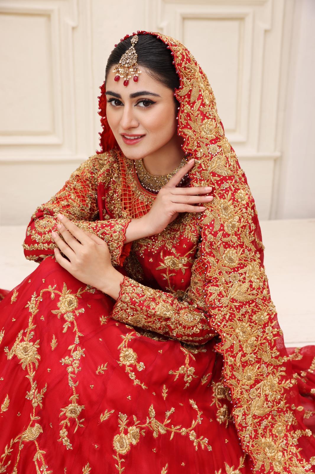 Pakistani Deep Red Embellished Raw Silk Pishwas (3-Piece) - Image 2