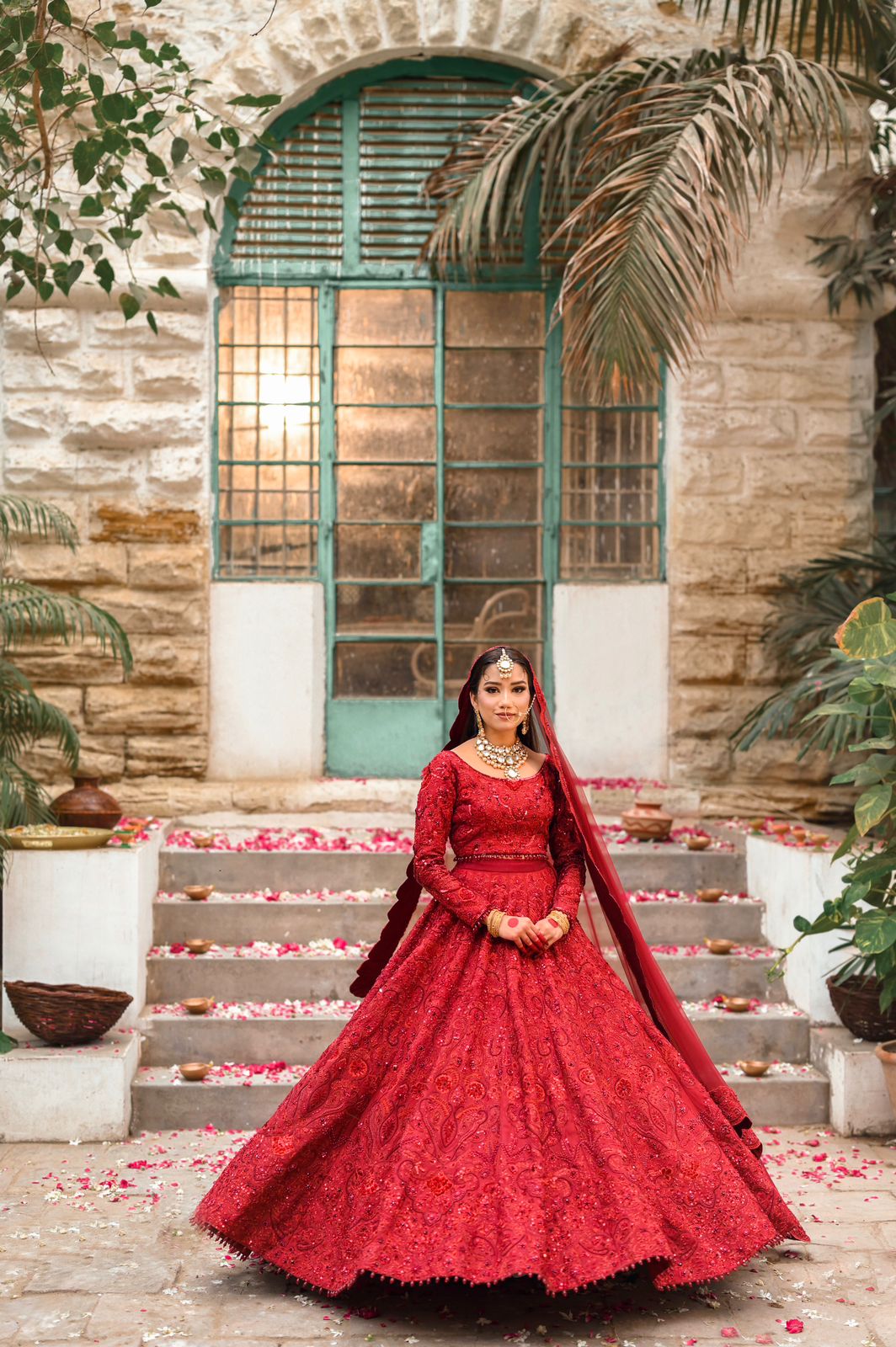 Pakistani Crimson Red Handworked Silk Blend Pishwas (2-Piece) - Image 2