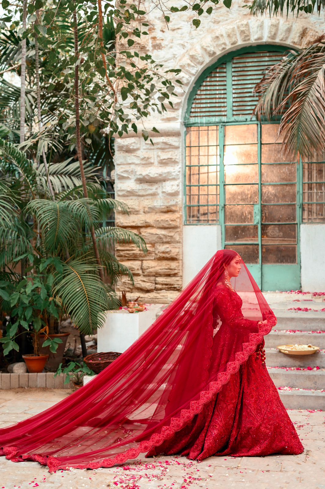 Pakistani Crimson Red Handworked Silk Blend Pishwas (2-Piece) - Image 6