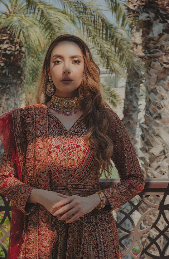 Deep Red Embroidered Silk Blend Pishwas Dress (3-Piece) - Image 2