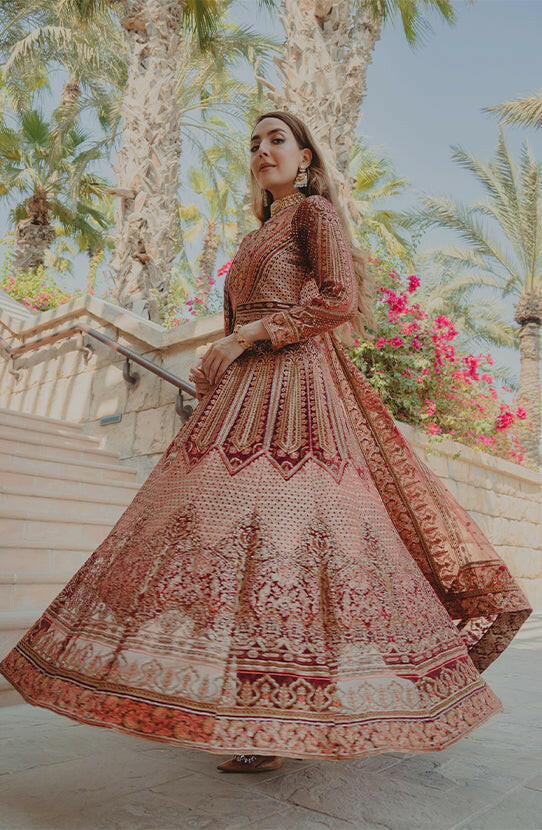 Deep Red Embroidered Silk Blend Pishwas Dress (3-Piece) - Image 3