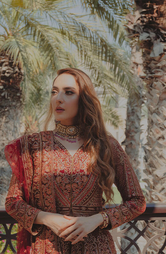 Deep Red Embroidered Silk Blend Pishwas Dress (3-Piece) - Image 4