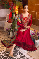 Pakistani Deep Red Embroidered Silk Pishwas (2-Piece) - Image 3