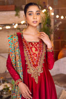 Pakistani Deep Red Embroidered Silk Pishwas (2-Piece) - Image 4