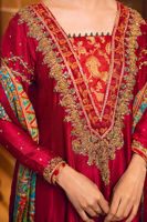 Pakistani Deep Red Embroidered Silk Pishwas (2-Piece) - Image 7