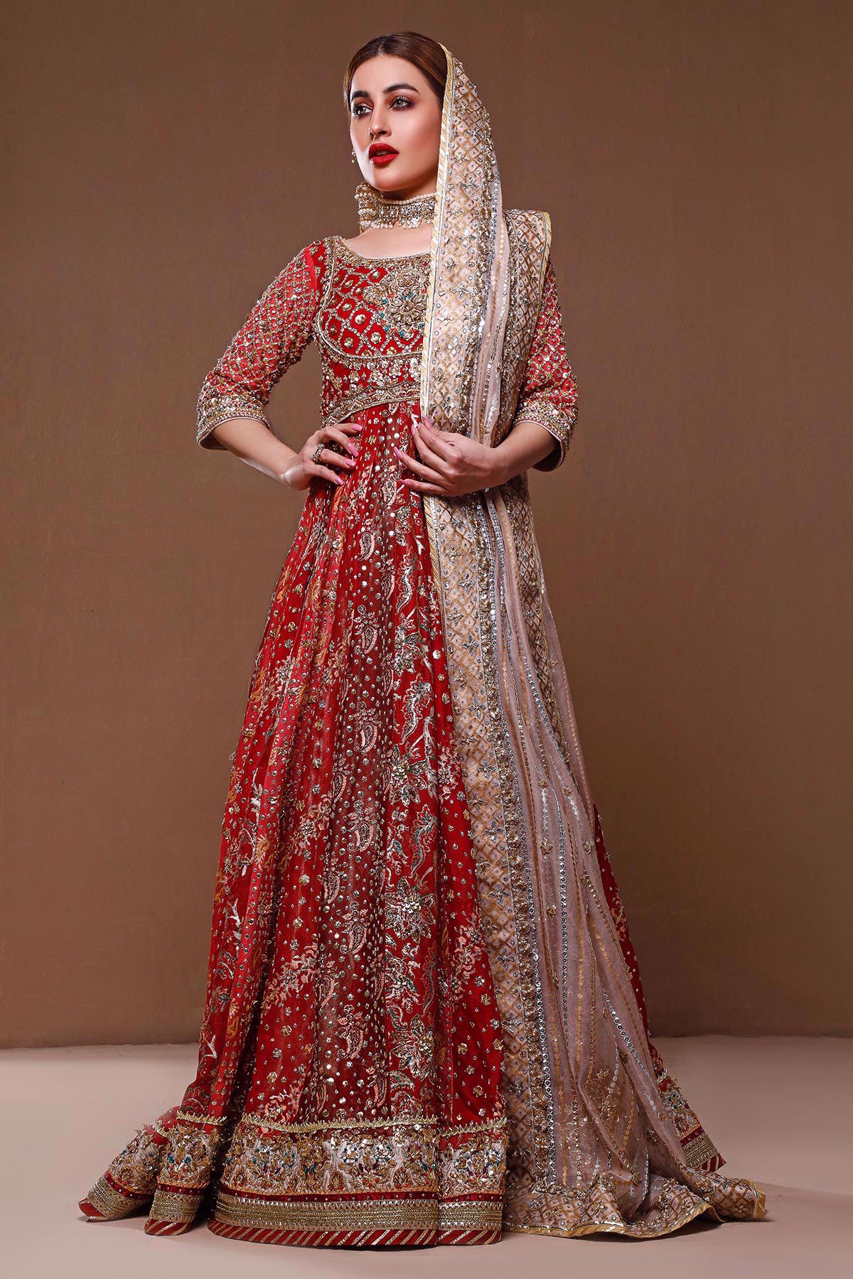 Red Hand Block Printed Silk Pishwas (3-Piece) - Image 3