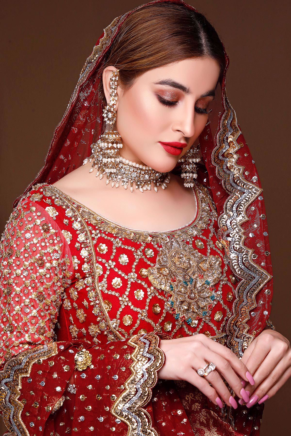 Red Hand Block Printed Silk Pishwas (3-Piece) - Image 9