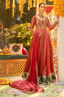 Red & Watermelon Pink Zardozi Silk Net Pishwas (2-Piece) - Image 1