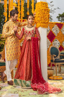 Red & Watermelon Pink Zardozi Silk Net Pishwas (2-Piece) - Image 2