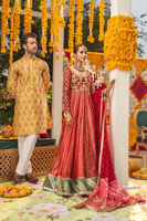 Red & Watermelon Pink Zardozi Silk Net Pishwas (2-Piece) - Image 3