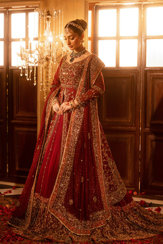 Pakistani Deep Crimson Zardozi Silk Pishwas Dress (2-Piece) - Image 2