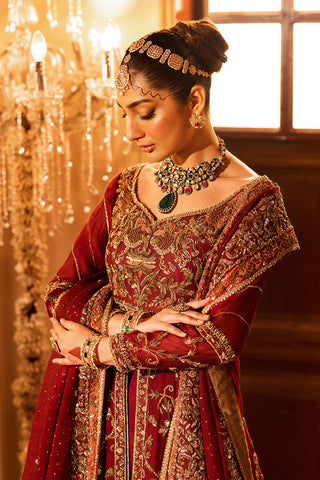 Pakistani Deep Crimson Zardozi Silk Pishwas Dress (2-Piece) - Image 3