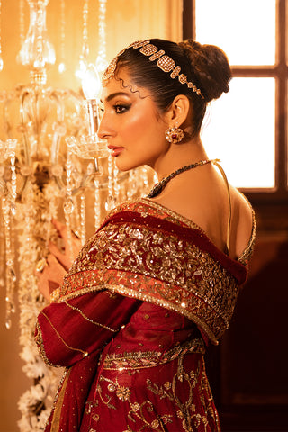 Pakistani Deep Crimson Zardozi Silk Pishwas Dress (2-Piece) - Image 4