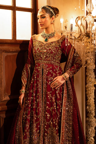 Pakistani Deep Crimson Zardozi Silk Pishwas Dress (2-Piece) - Image 5