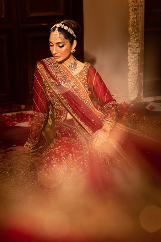 Pakistani Deep Crimson Zardozi Silk Pishwas Dress (2-Piece) - Image 6