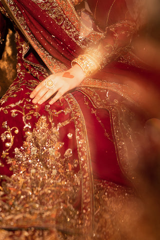 Pakistani Deep Crimson Zardozi Silk Pishwas Dress (2-Piece) - Image 7