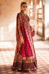 Pakistani Red Zardozi Silk & Jamawar Bridal Pishwas (3-Piece) - Image 2