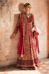 Pakistani Red Zardozi Silk & Jamawar Bridal Pishwas (3-Piece) - Image 4